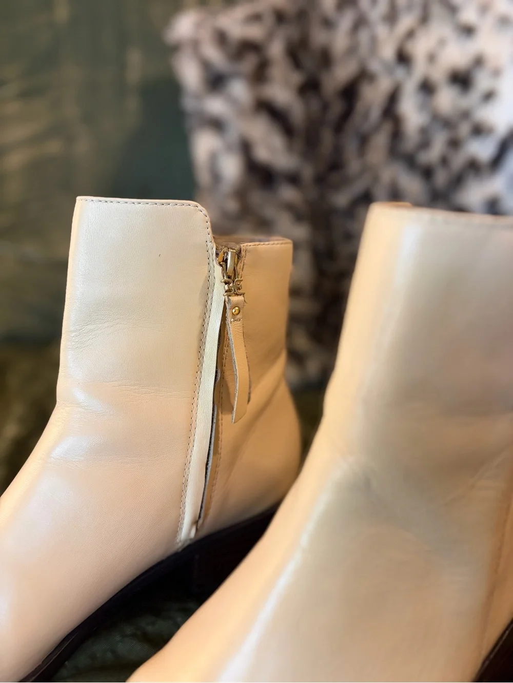 Sam Edelman Cream Leather Ankle Boots with Side Zip